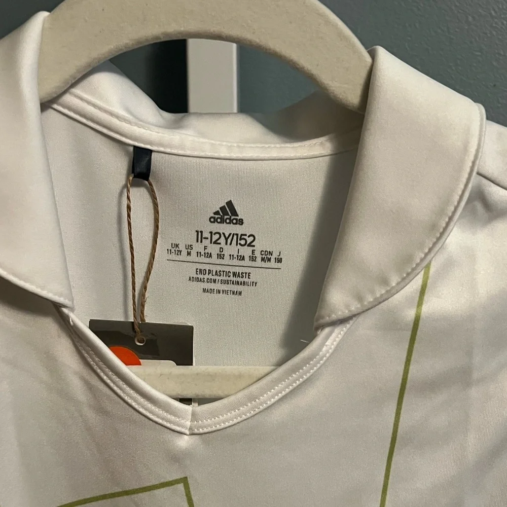 Adidas White Tank Polo Shirt with Subtle Green Lines NWT Medium 11-12